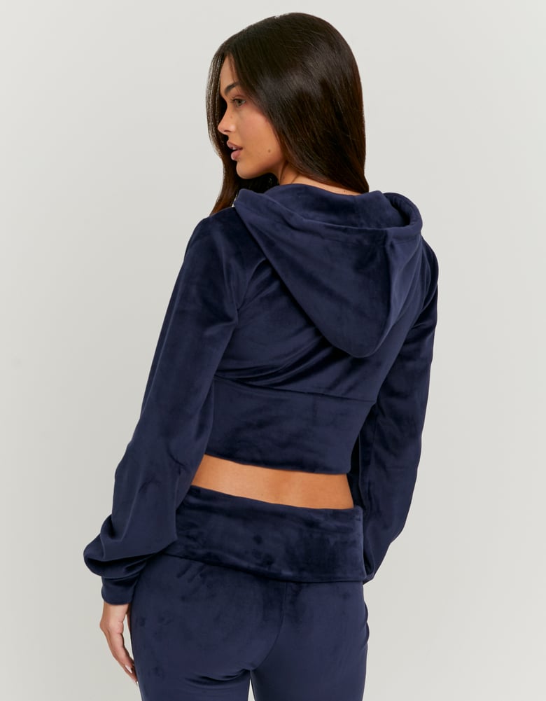 Basic Cropped Zip Up Hoodie | Navy