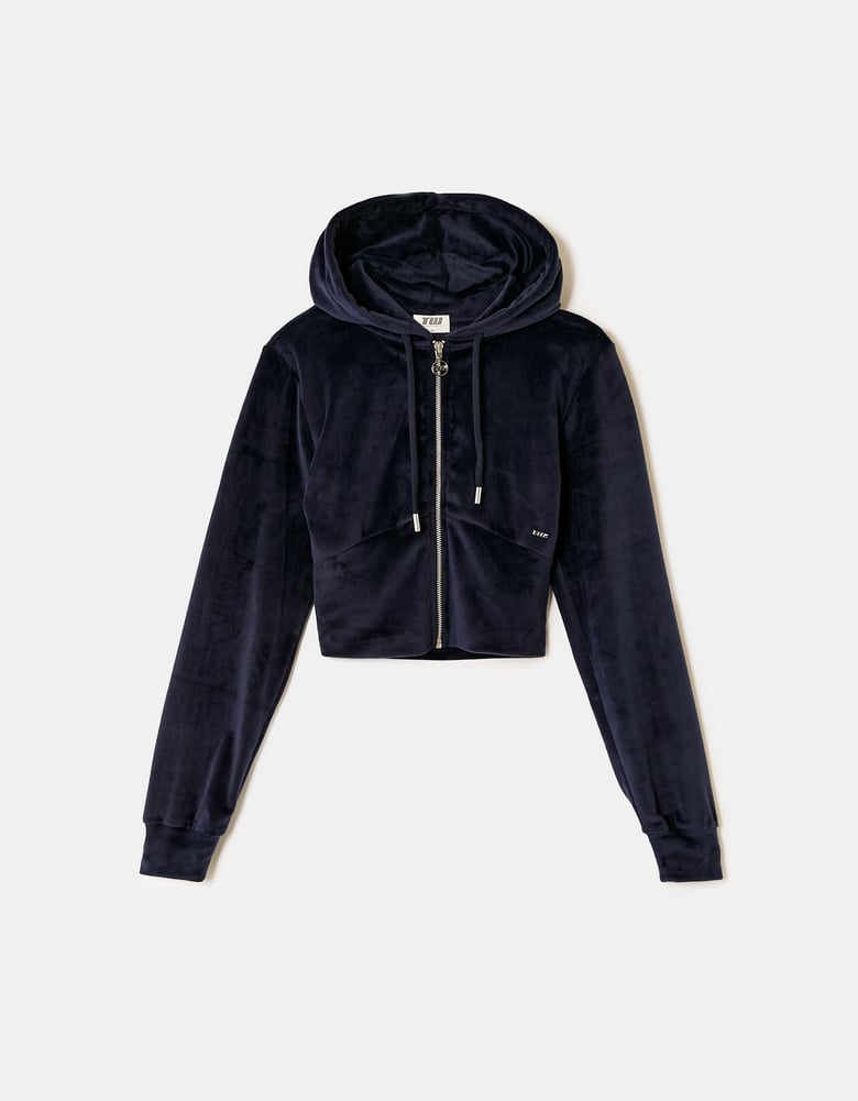 Basic Cropped Zip Up Hoodie | Navy