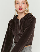 Basic Cropped Zip?Up Hoodie | Brown