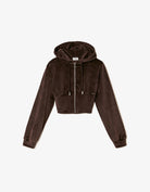 Basic Cropped Zip?Up Hoodie | Brown