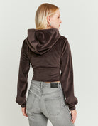 Basic Cropped Zip?Up Hoodie | Brown