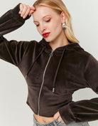 Basic Cropped Zip?Up Hoodie | Brown