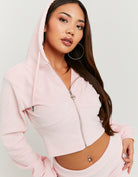 Basic Cropped Zip?Up Hoodie | Pink