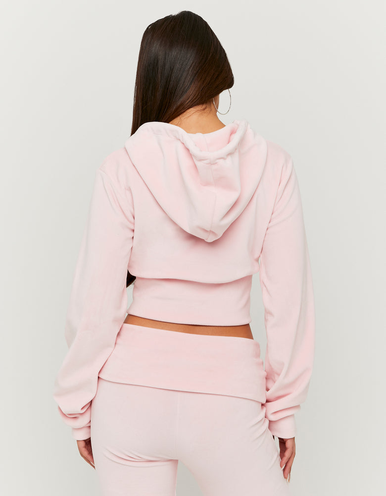 Basic Cropped Zip?Up Hoodie | Pink