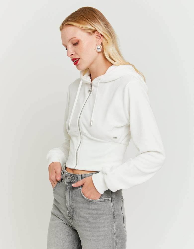 Basic Cropped Zip?Up Hoodie | Off White