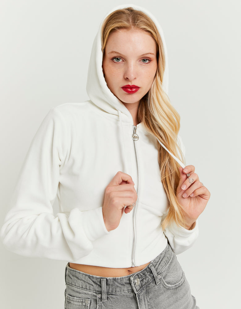 Basic Cropped Zip?Up Hoodie | Off White