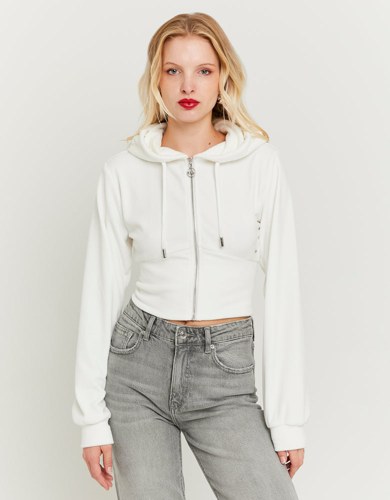 Basic Cropped Zip?Up Hoodie | Off White