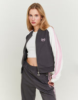 Printed Zip Sweatshirt | Grey - White