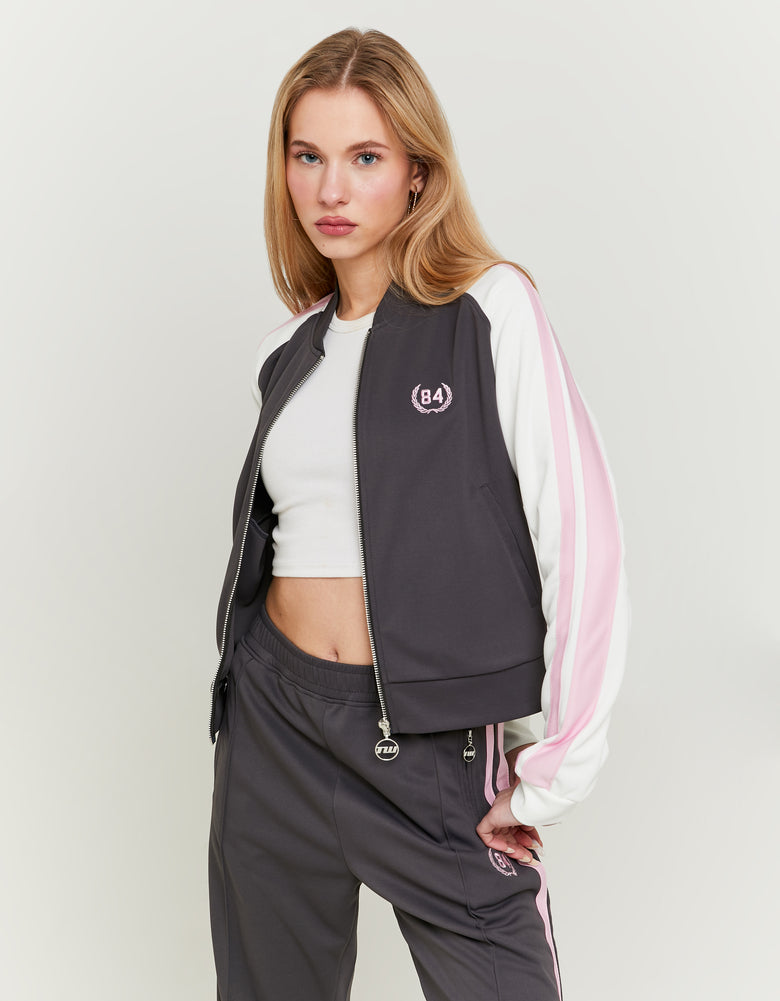 Printed Zip Sweatshirt | Grey - White