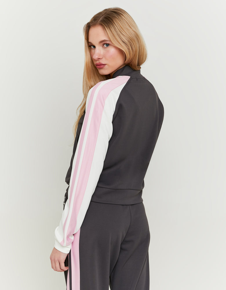 Printed Zip Sweatshirt | Grey - White