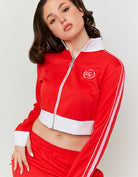 Cropped Zip Sweatshirts with White Bands | Red