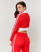 Cropped Zip Sweatshirts with White Bands | Red