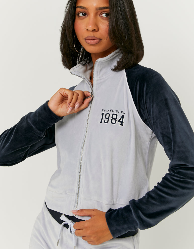 Velvet Zip?Up Sweatshirt | Blue