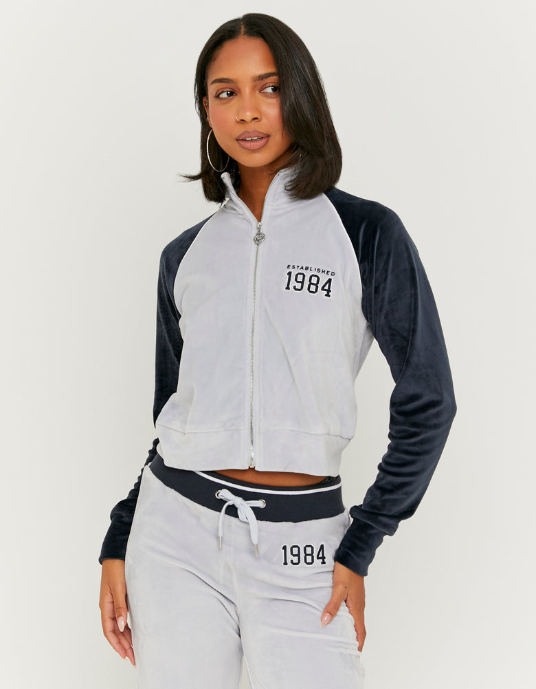 Velvet Zip?Up Sweatshirt | Blue