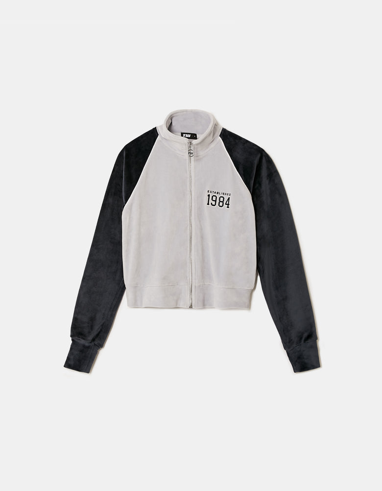 Velvet Zip?Up Sweatshirt | Blue