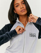 Velvet Zip?Up Sweatshirt | Blue