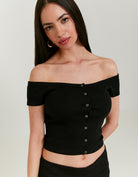 Buttoned Off-Shoulder Top | Black