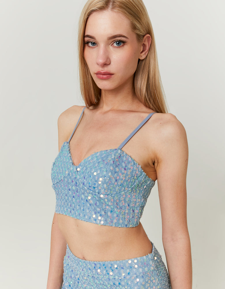 Denim Sequined Top | Blue Wash