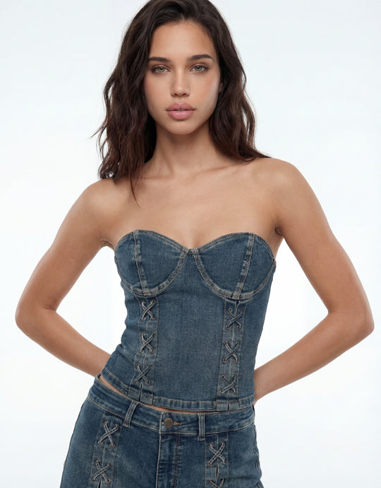 Denim Lace-Up Top | Blue Wash