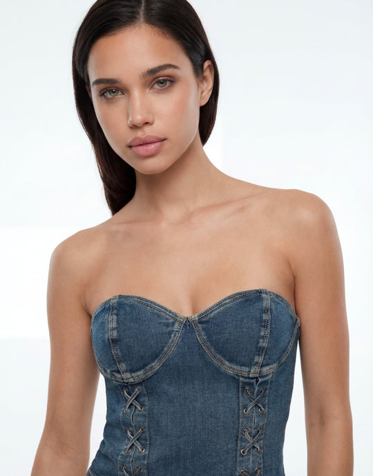 Denim Lace-Up Top | Blue Wash