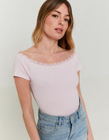 Basic Off Shoulder T - Shirt | Pink