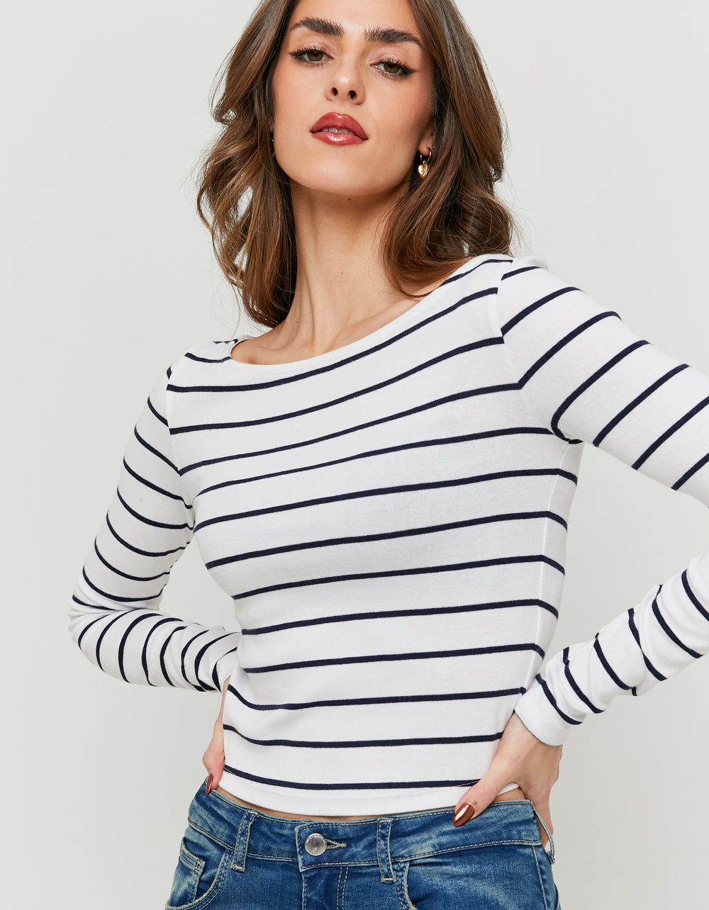 Basic T-shirt long sleeves | White-Navy