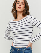 Basic T-shirt long sleeves | White-Navy