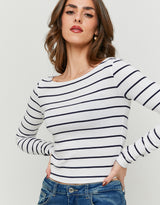 Basic T-shirt long sleeves | White-Navy