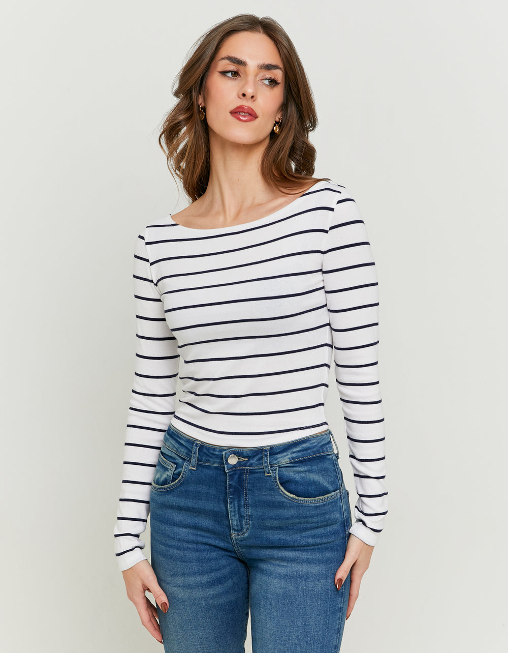 Basic T-shirt long sleeves | White-Navy