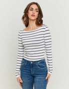 Basic T-shirt long sleeves | White-Navy