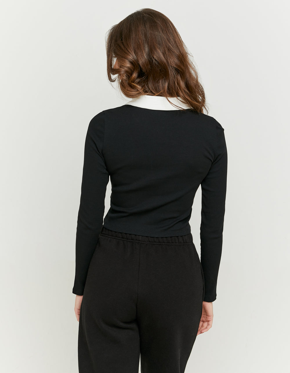 Zip Up T-shirt with Polo Neck | Black