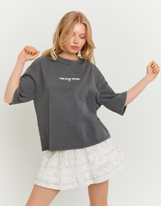 Oversized Printed T-Shirt | Grey
