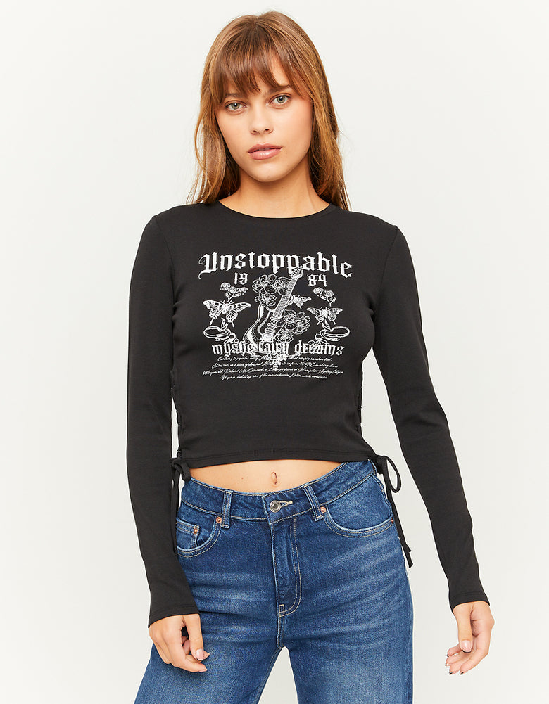 Cropped Top with Side Lace up | Black