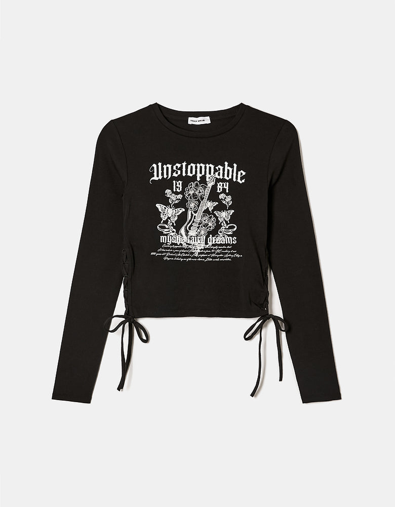 Cropped Top with Side Lace up | Black