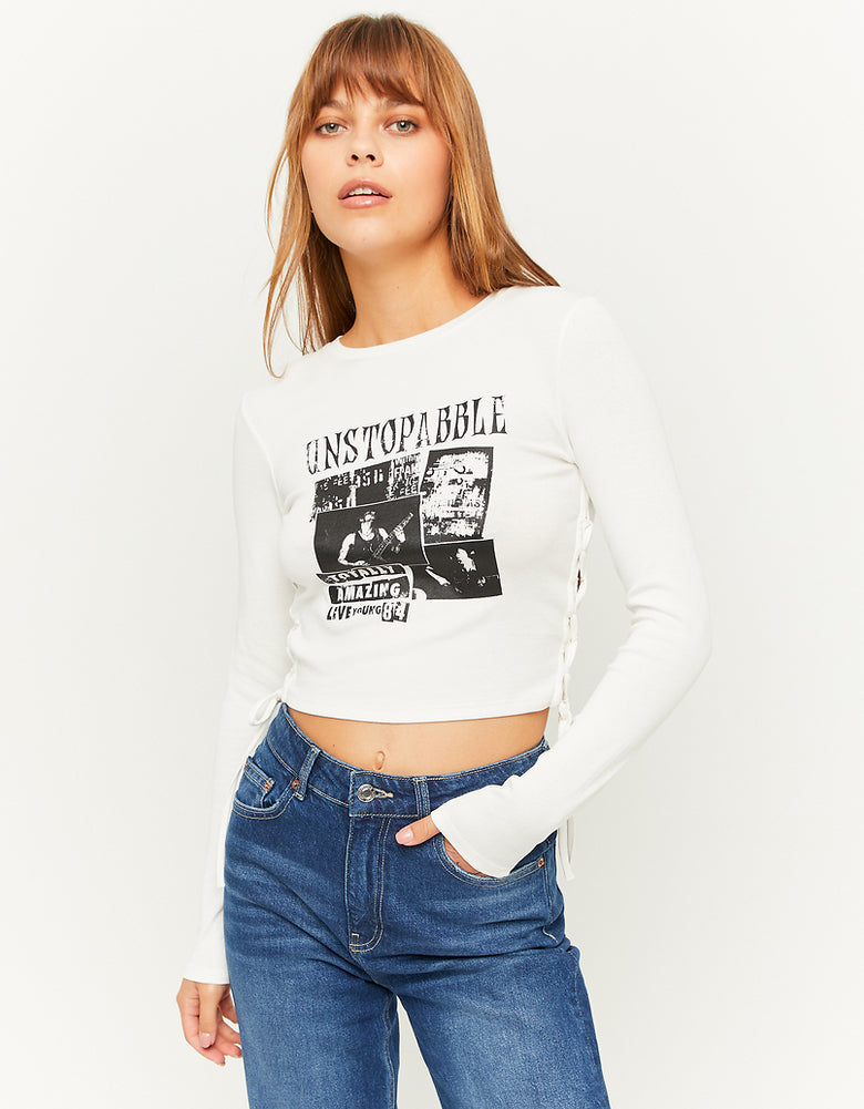 Cropped Top with Side Lace up | Off White