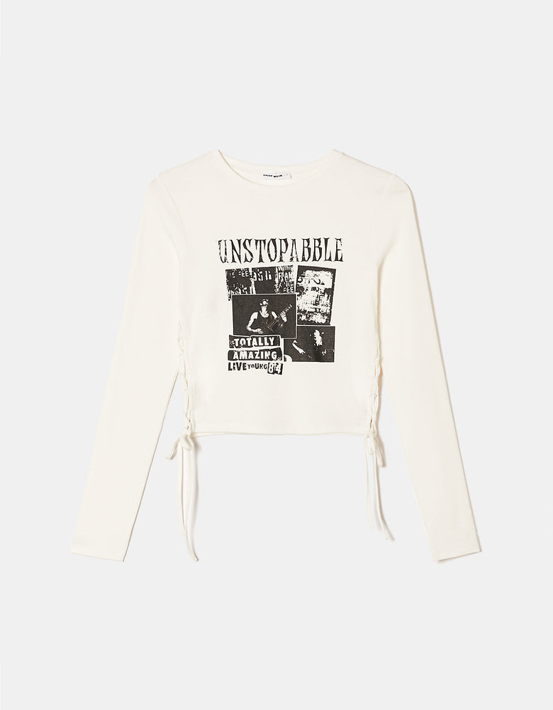 Cropped Top with Side Lace up | Off White