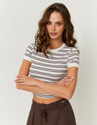 Basic T-shirt Short Sleeves | Brown Striped