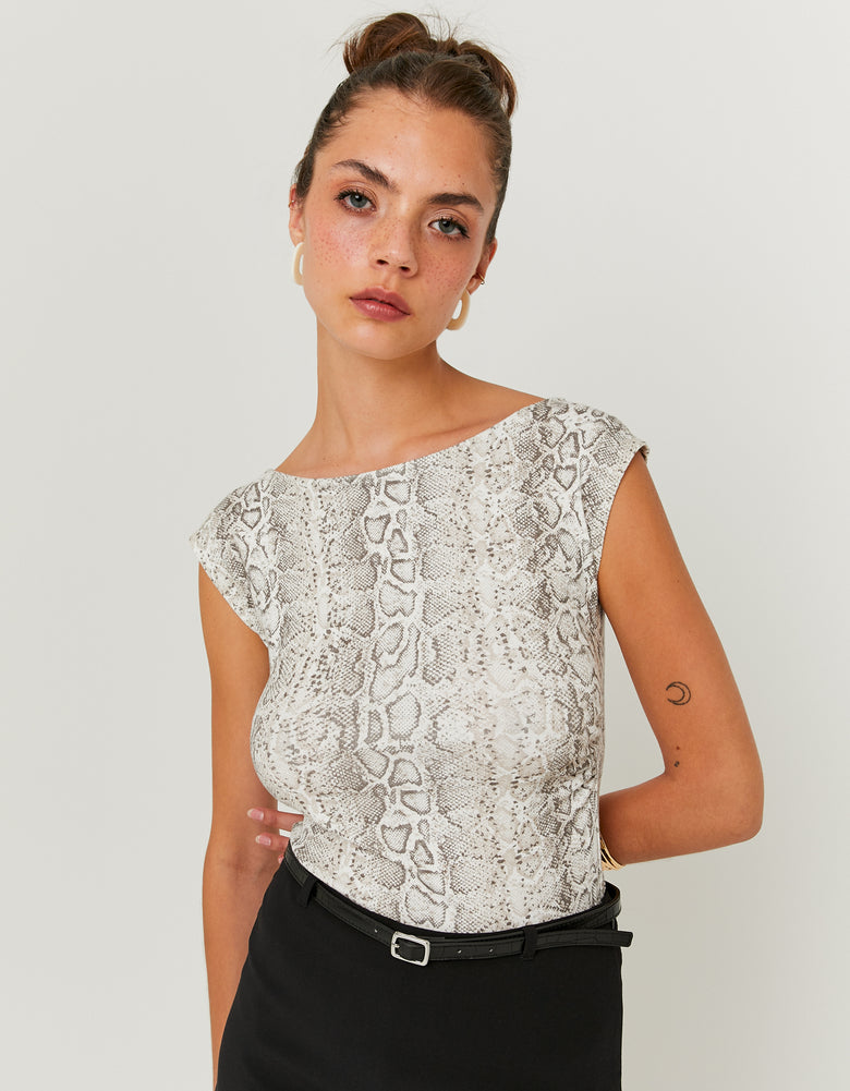 Print Round Neck Top | Snake Print