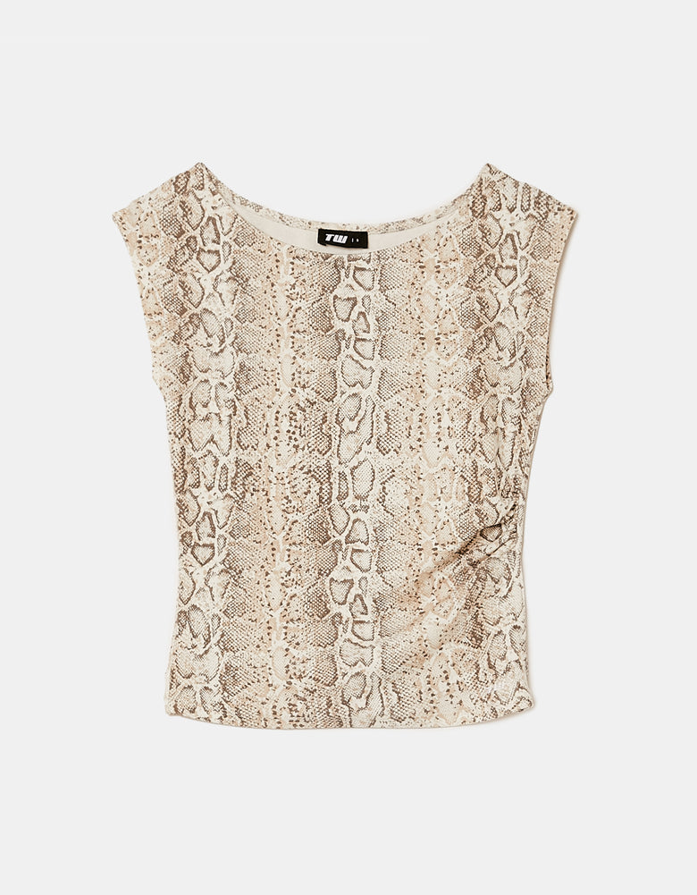 Print Round Neck Top | Snake Print