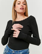 Backless T-shirt with Lace Trims | Black