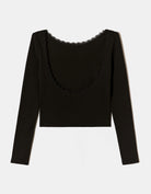Backless T-shirt with Lace Trims | Black