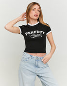 Cropped Printed T-shirt | Black-White