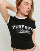 Cropped Printed T-shirt | Black-White