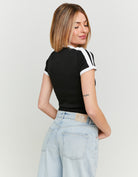 Cropped Printed T-shirt | Black-White