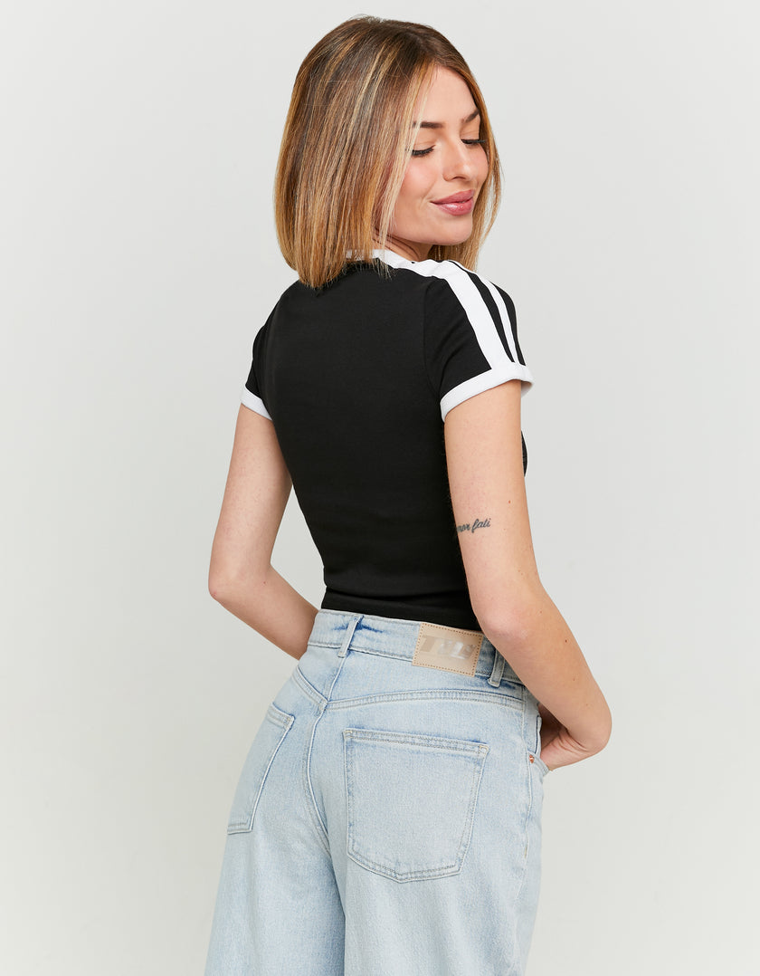 Cropped Printed T-shirt | Black-White