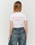 Cropped Printed T-shirt | White-Pink