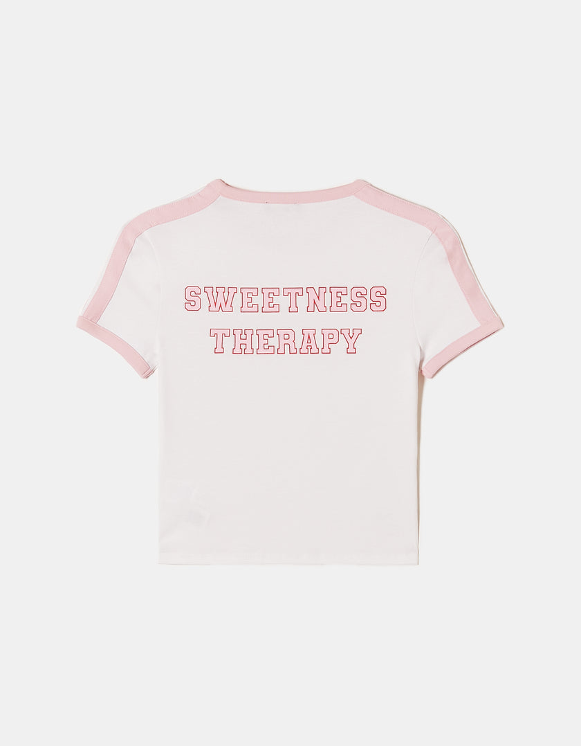 Cropped Printed T-shirt | White-Pink