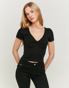 Basic Top with Twisted Front Knot | Black