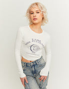 Cropped Fitted Printed T?shirt | Off White