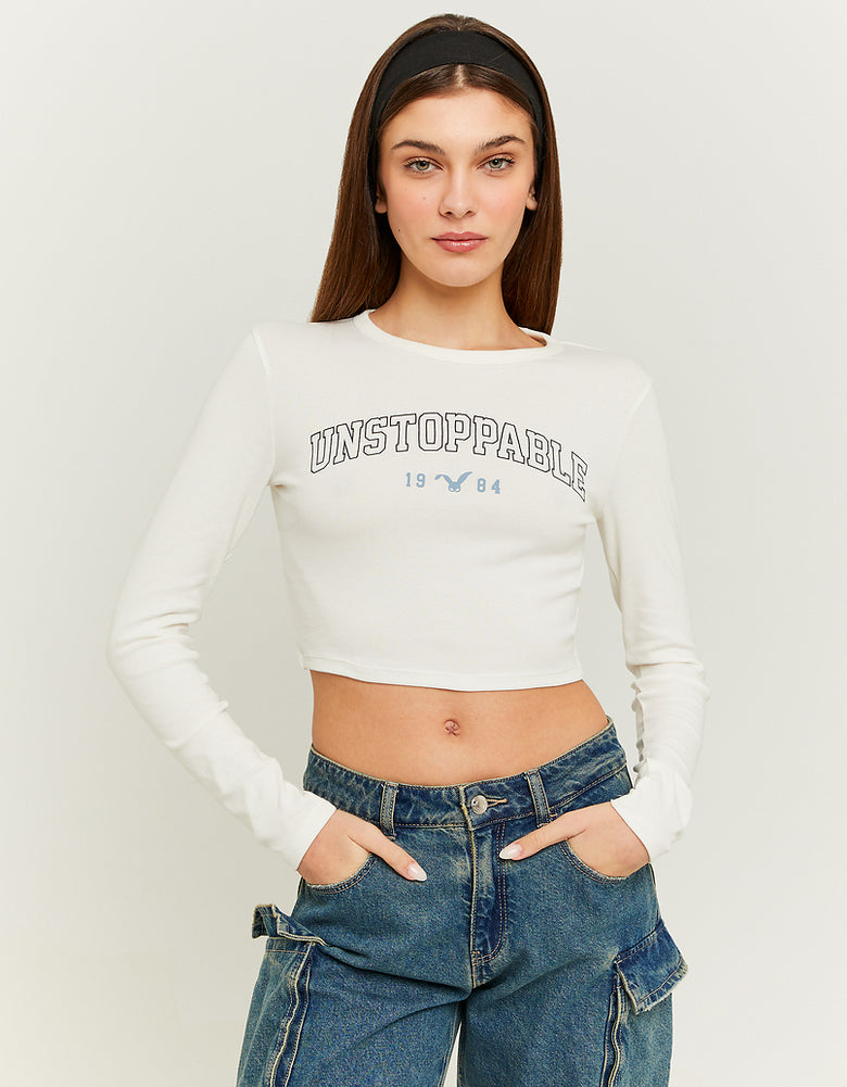 Cropped Printed T-shirt | Off White